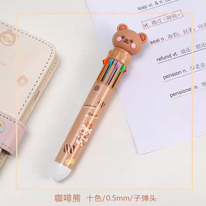 10 Colors Ballpoint Pen Cartoon Bear 0.5mm Colorful Ink Gel Pens Silicone Kawaii Pens School Office Supplies Korean Stationery