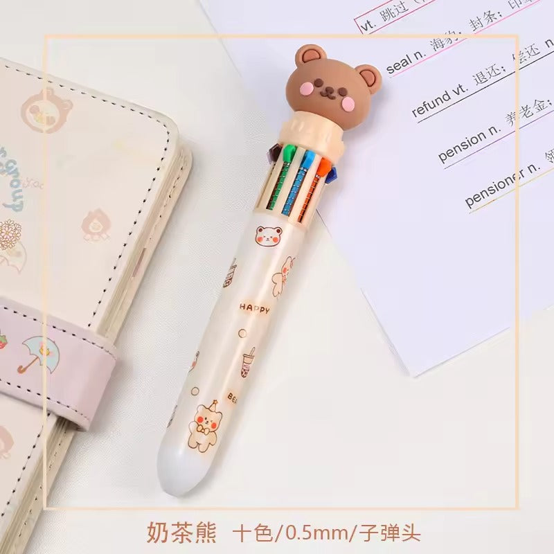 10 Colors Ballpoint Pen Cartoon Bear 0.5mm Colorful Ink Gel Pens Silicone Kawaii Pens School Office Supplies Korean Stationery