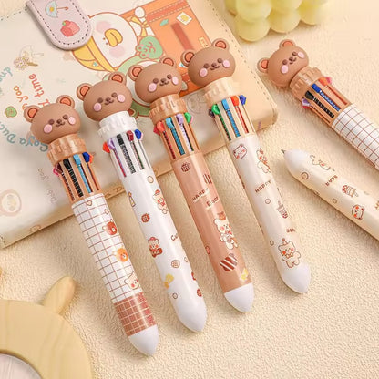 10 Colors Ballpoint Pen Cartoon Bear 0.5mm Colorful Ink Gel Pens Silicone Kawaii Pens School Office Supplies Korean Stationery