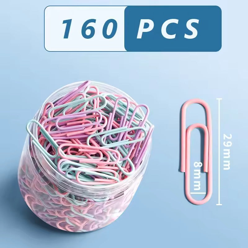 160 pcs Color paper clips office supplies paper clip large file bookmark paper clip organizer stationery stainless steel