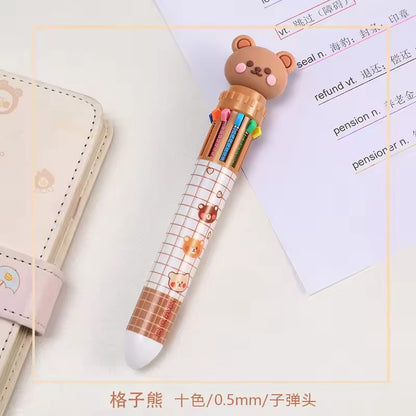 10 Colors Ballpoint Pen Cartoon Bear 0.5mm Colorful Ink Gel Pens Silicone Kawaii Pens School Office Supplies Korean Stationery